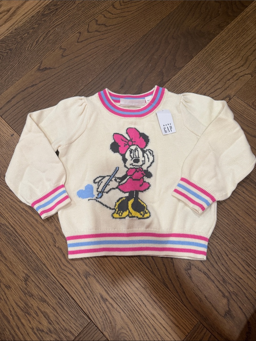 GAP Kids Cream Minnie Mouse Sweater with Pink & Purple Details